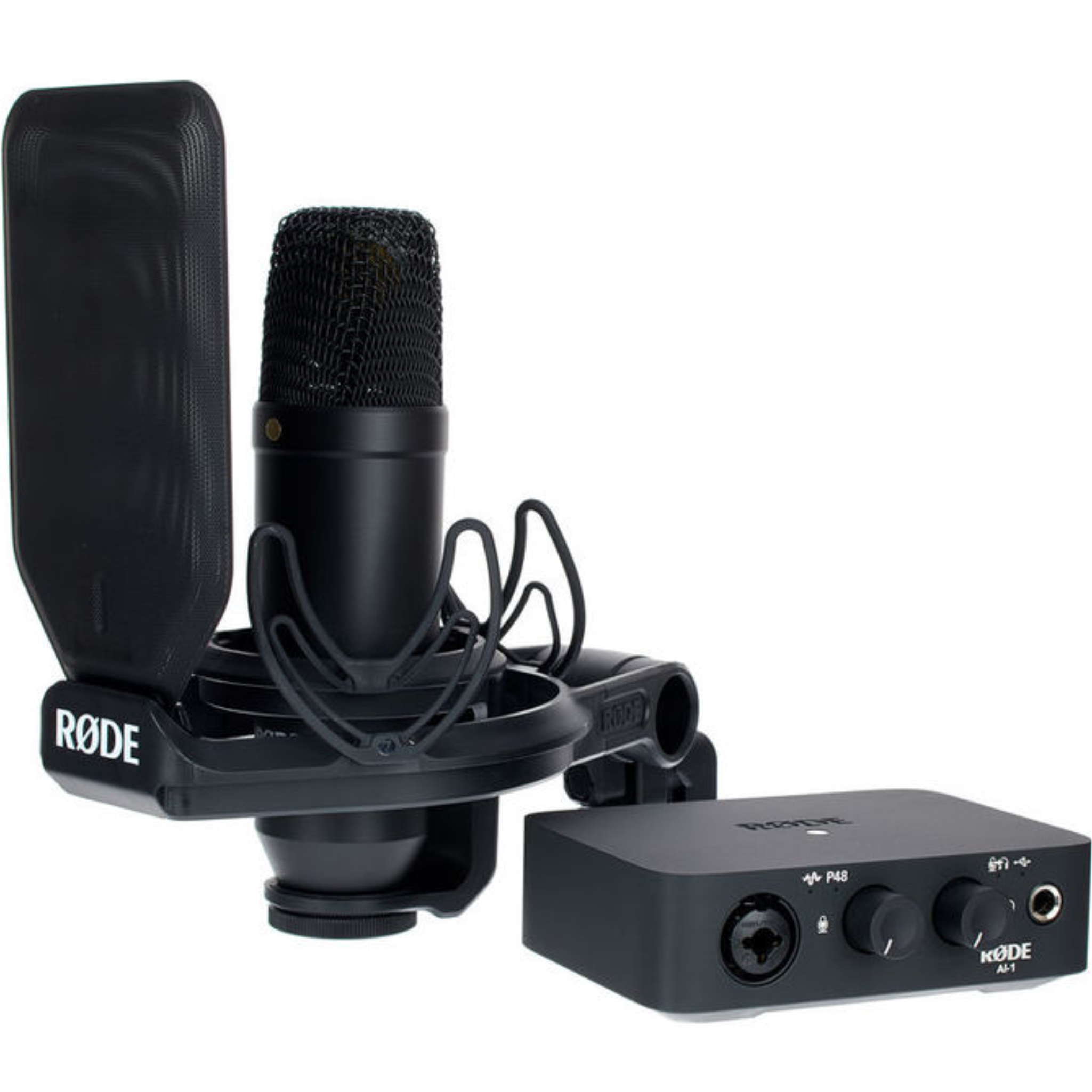 RØDE Microphones Complete Studio Kit with AI-1 Audio Interface, NT1  Microphone, SMR Shockmount, and Cables
