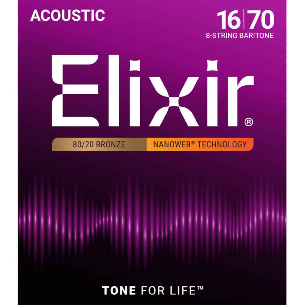 Elixir Acous 80/20 Brze NANOWEB 8-Str Baritone 016-070