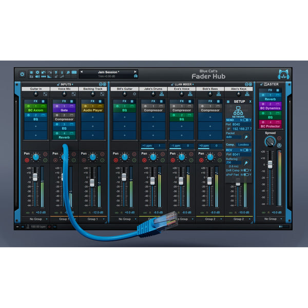 Blue Cat Fader Hub - Peer-to-peer network mixing and streaming console