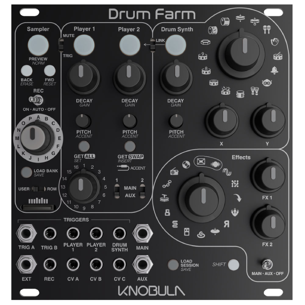 Knobula Drum Farm - Module de batterie Eurorack axé sur la performance - Noir