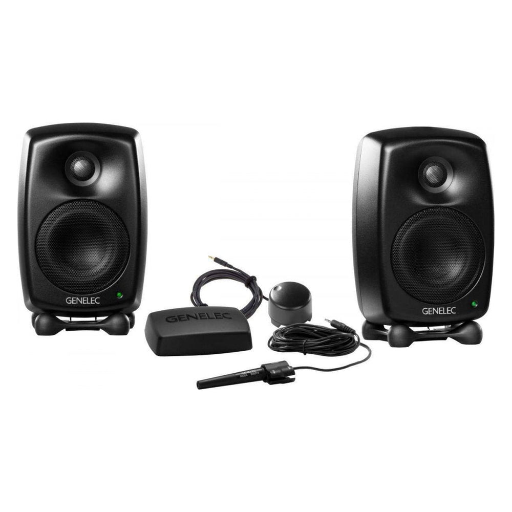 Genelec 8320AMM-PACK black stereo monitoring package with two monitors and GLM - front view