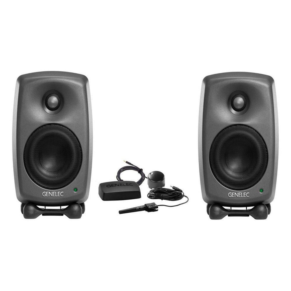 Genelec 8320APM-PACK dark grey stereo monitoring package with two monitors and GLM - front view