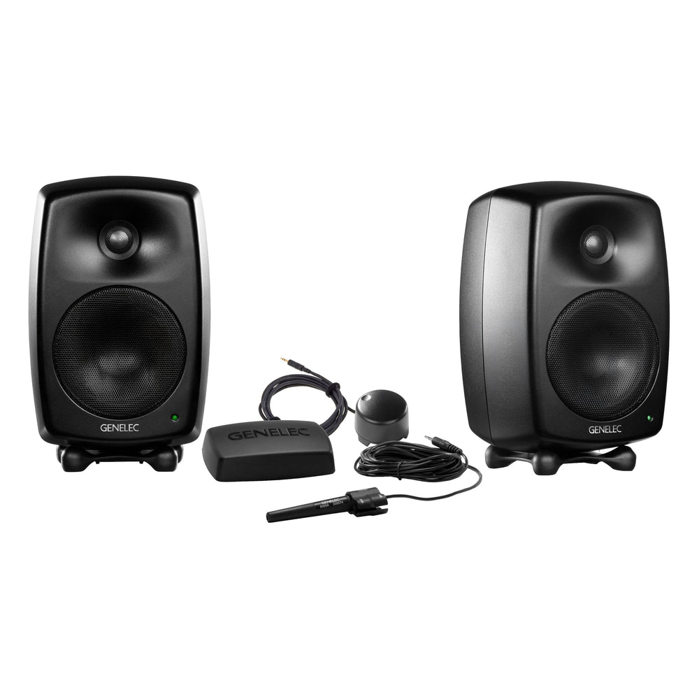 Genelec 8330AMM-PACK black stereo monitoring package with two monitors and GLM - front view