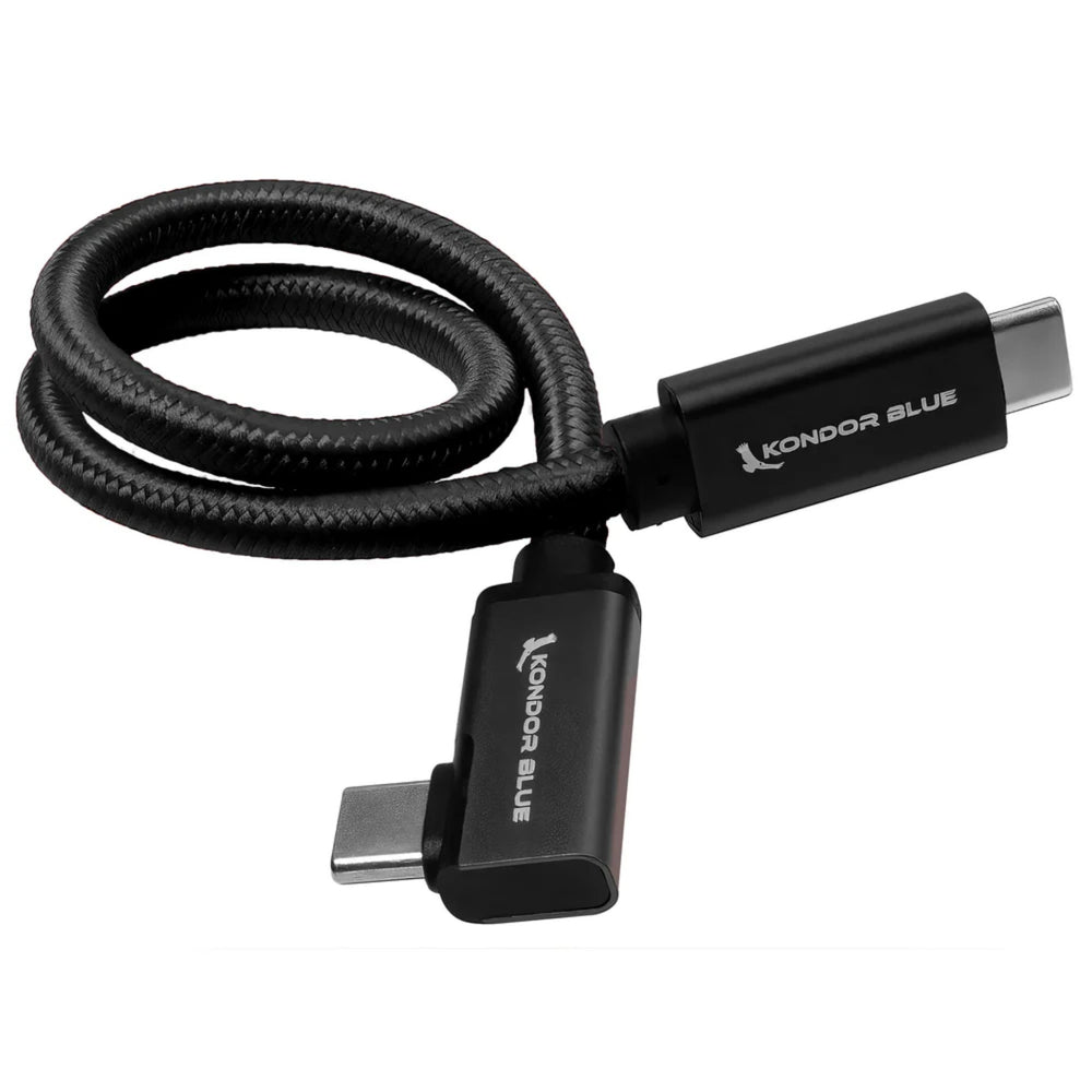 Kondor Blue Usb C To Usb C Cable Right Angle 12" Black