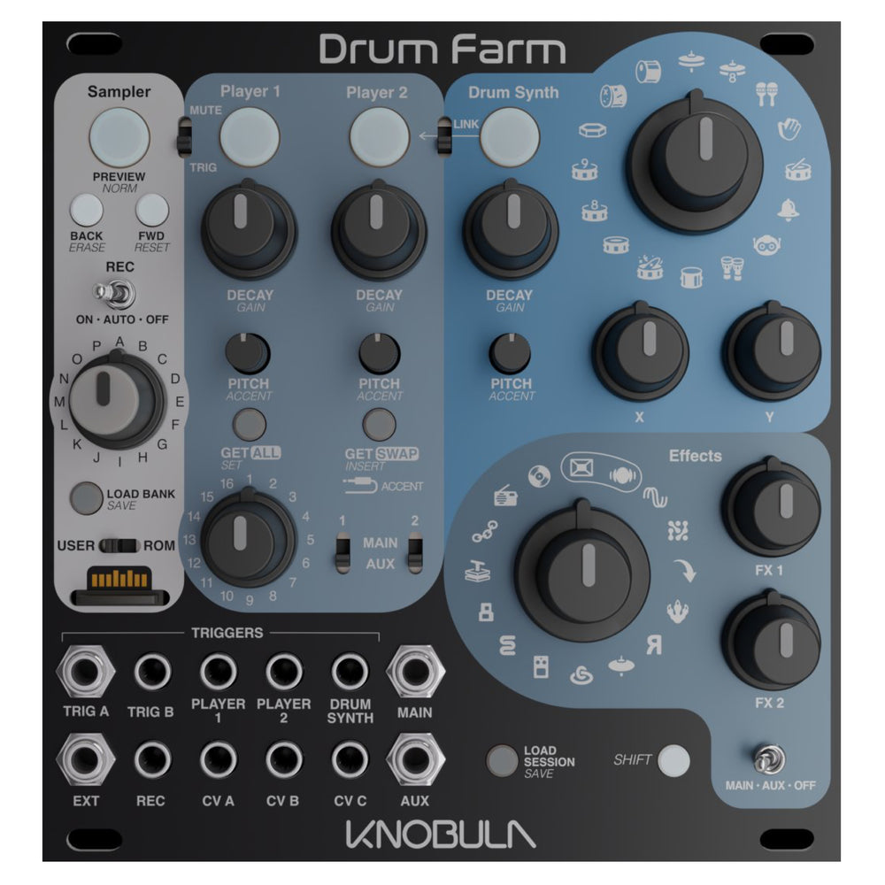 Knobula Drum Farm - Eurorack Drum Module Blue / Black