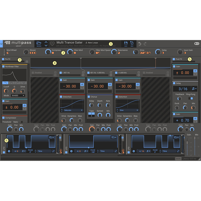 Bands Software Kilohearts Multipass - Split signal into 5 tweakable bands.