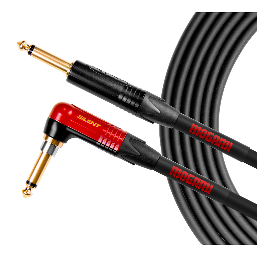 Mogami Overdrive Guitar Instrument Cable with Silent Plug, Straight to Right-Angle 1/4" TS - 20 ft (6.1 m)