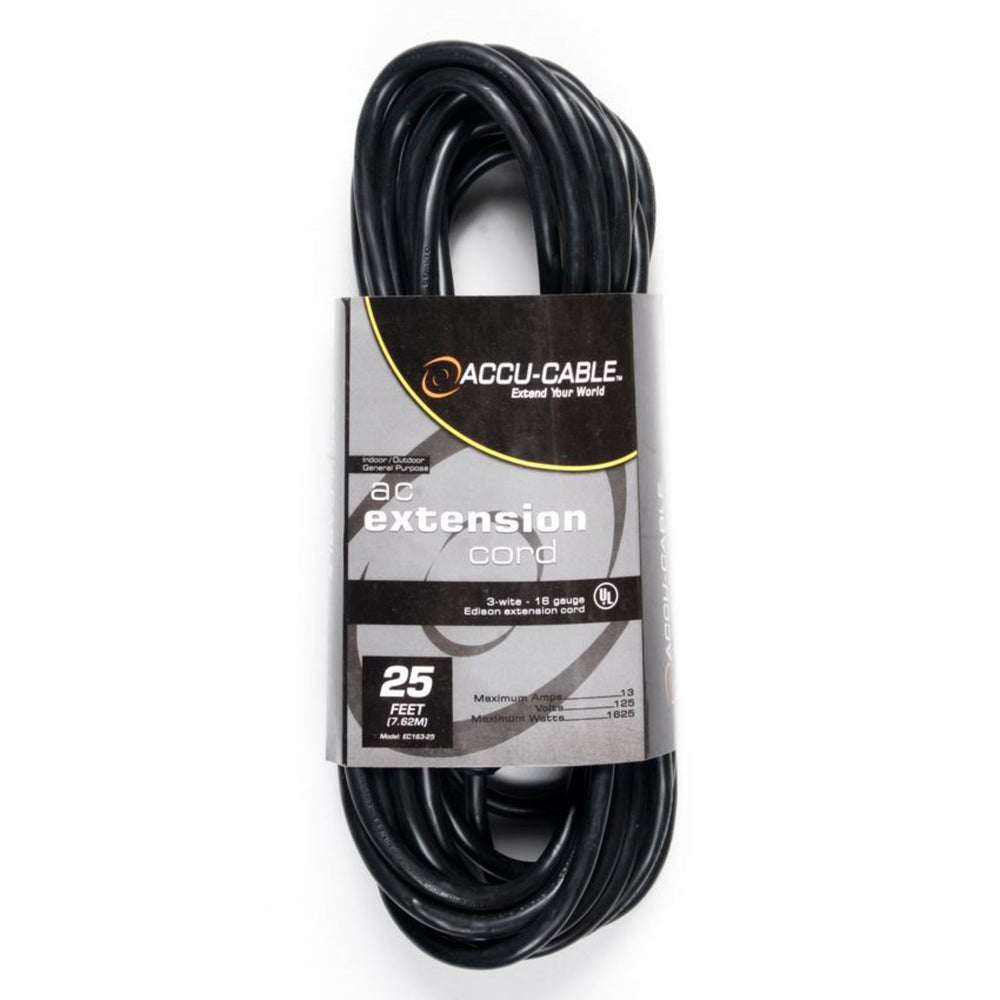 American DJ 25 Foot 16/3 Black AC Cable with Single Tap