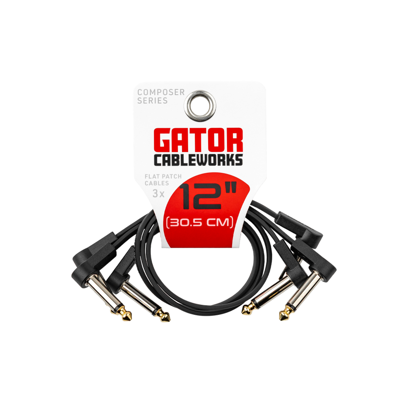 Gator GCWC-FPC12-3PK Flat Patch Cable Right Angle 3Pk 12In