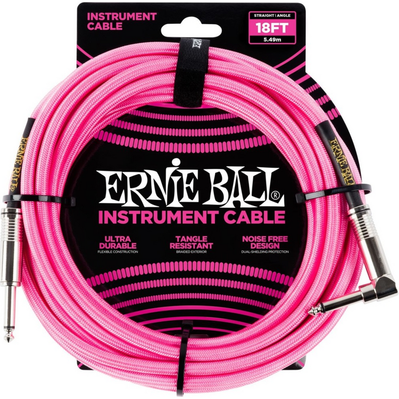 ERNIE BALL 18' STRGHT/ANGLE BRAIDED NEON PINK