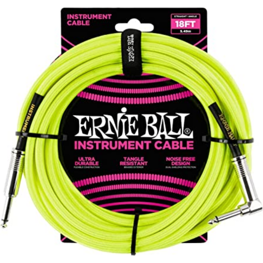 ERNIE BALL 18' STRGHT/ANGLE BRAIDED NEON YELLOW