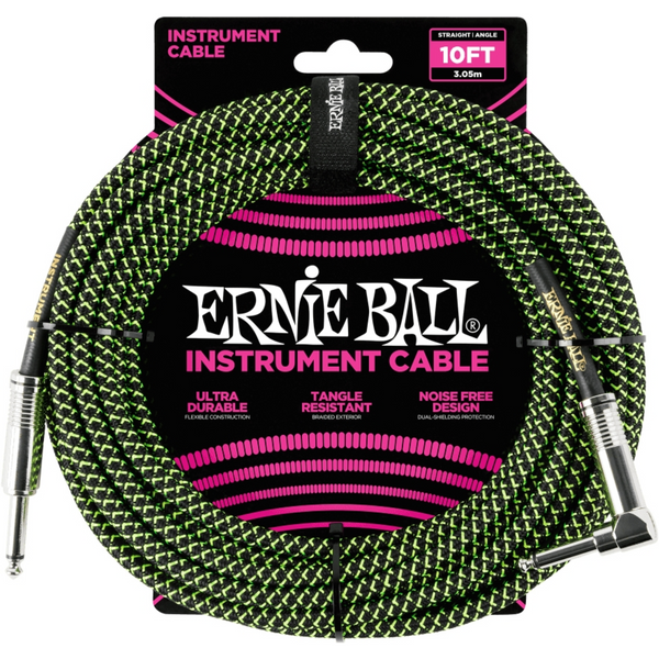 Ernie Ball 10' Strght/Angle Braided Black/Green