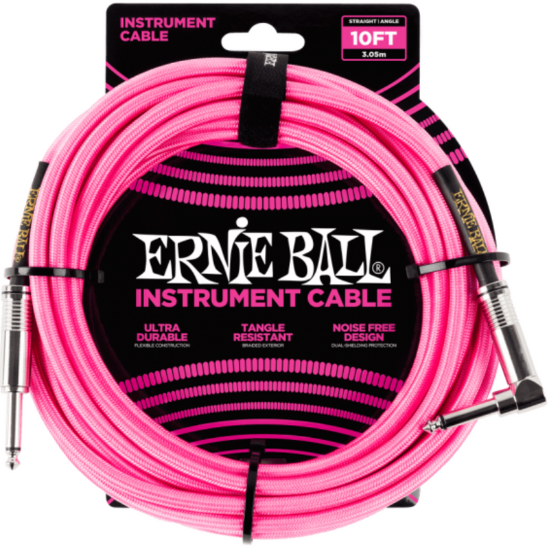 Ernie Ball 10' Strght/Angle Braided Neon Pink